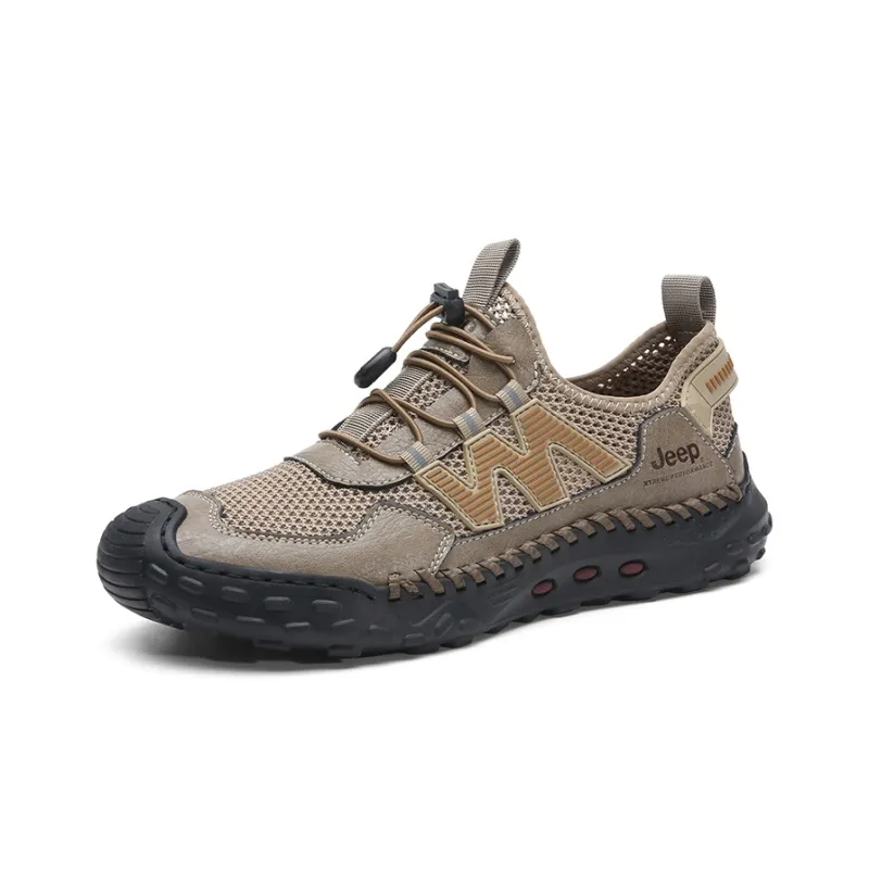 Jeep Cushioning Rebound Wear Resistant Lightweight Breathable Slip Resistant Low Top Hiking Trekking Shoes Men's Khaki-2