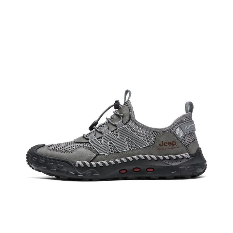 Jeep Cushioning Rebound Wear Resistant Lightweight Breathable Slip Resistant Low Top Sports Trekking Shoes Men's Gray-0