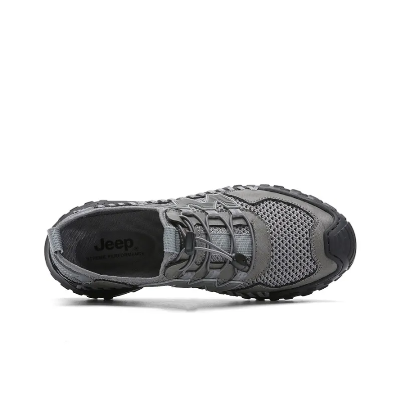 Jeep Cushioning Rebound Wear Resistant Lightweight Breathable Slip Resistant Low Top Sports Trekking Shoes Men's Gray-3