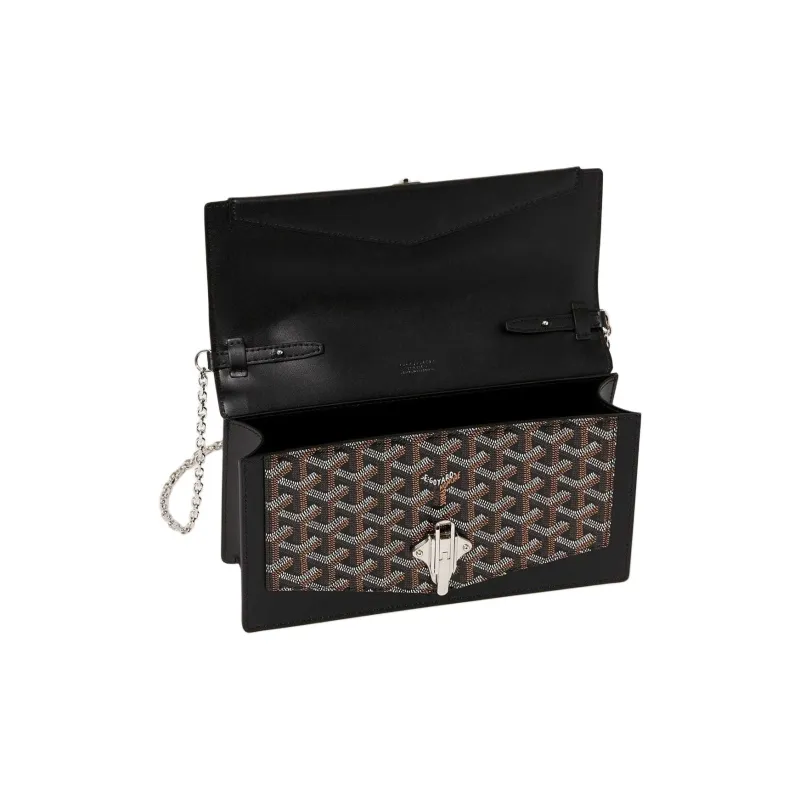 GOYARD Goyardine Canvas With Cervon Calfskin Shoulder Bag Crossbody Bag Women's Black-3