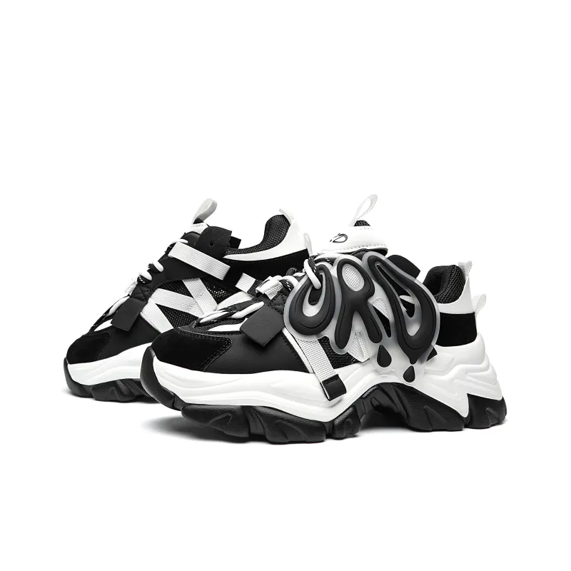 ORD Panda Collection Anti-Slip Wear-Resistant Breathable Lightweight Low-Top Chunky Sneakers Unisex Black White 6cm-10