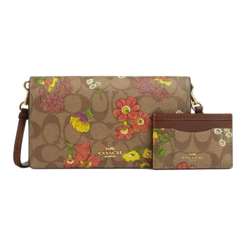 COACH Anna Iconic Coated Canvas With Smooth Leather Clutches Shoulder Bag Crossbody Bag Small Size Women's Brown