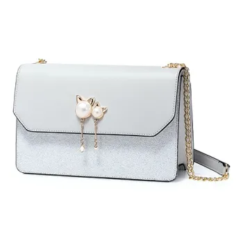 NUCELLE PU One Shoulder Chain Small Square Bag Shoulder Bag Women's Gray Blue