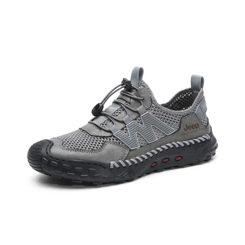Jeep Cushioning Rebound Wear Resistant Lightweight Breathable Slip Resistant Low Top Sports Trekking Shoes Men's Gray-2