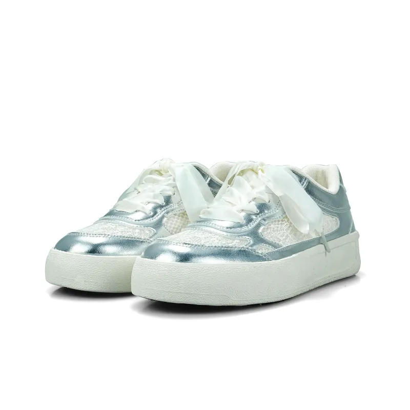 B10CROWN Lightweight And Breathable Low Top Skateboard Shoes Women's Silver-5