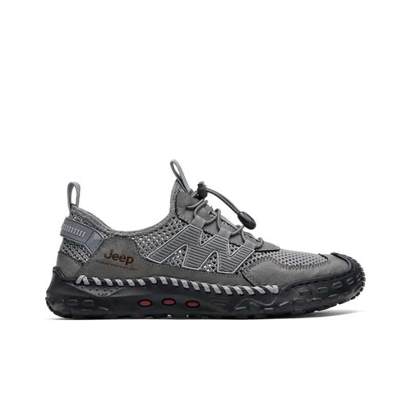 Jeep Cushioning Rebound Wear Resistant Lightweight Breathable Slip Resistant Low Top Sports Trekking Shoes Men's Gray-1