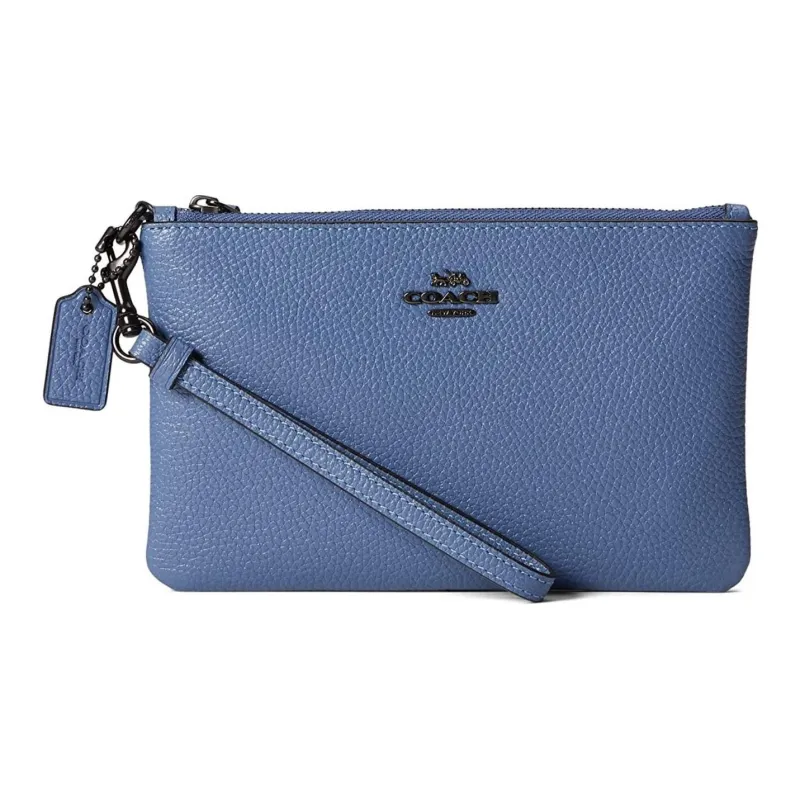 COACH Wristlet Leather Clutch Coin Purse Wrist Bag Small Size Women's Haze Blue-3