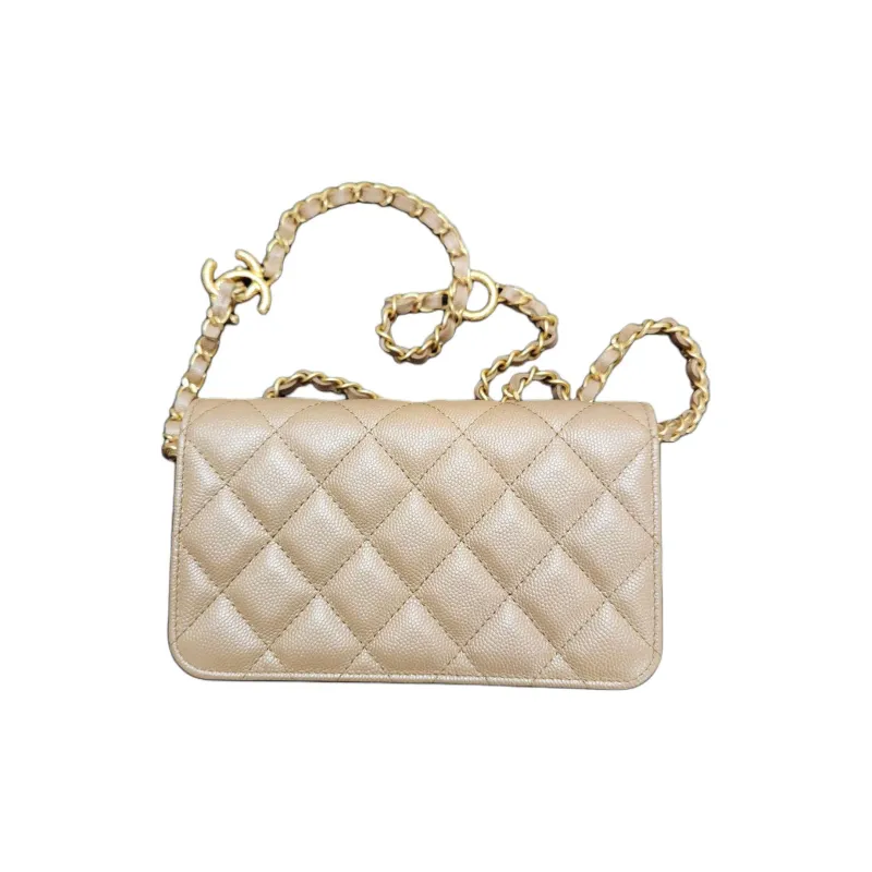 CHANEL Grained Calfskin Shoulder Bag Crossbody Bag Unisex Caramel-2