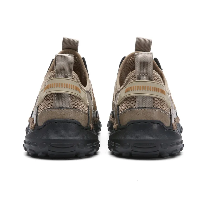Jeep Cushioning Rebound Wear Resistant Lightweight Breathable Slip Resistant Low Top Hiking Trekking Shoes Men's Khaki-4