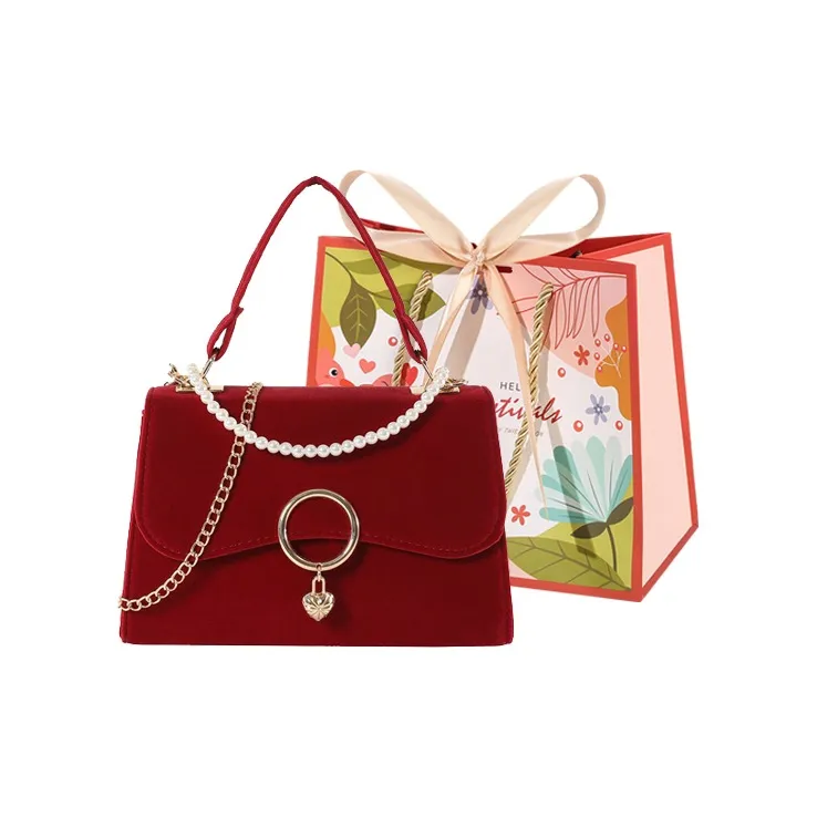 Cwatcun Velour One Shoulder Crossbody Handbag Regular Women's Style 1 Red/Style 2 Red-8
