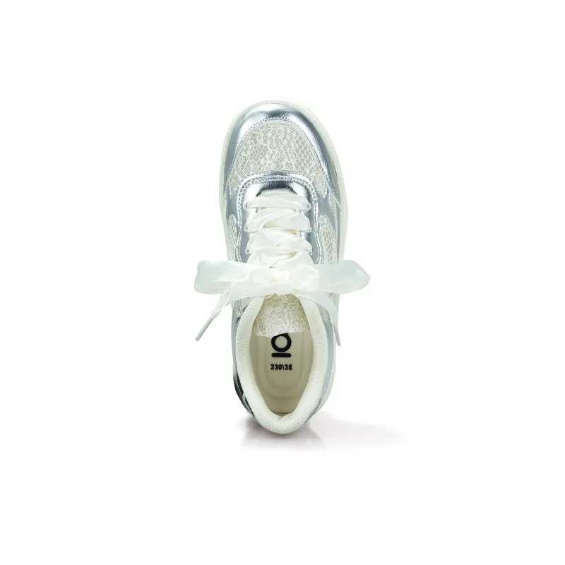 B10CROWN Lightweight And Breathable Low Top Skateboard Shoes Women's Silver-3