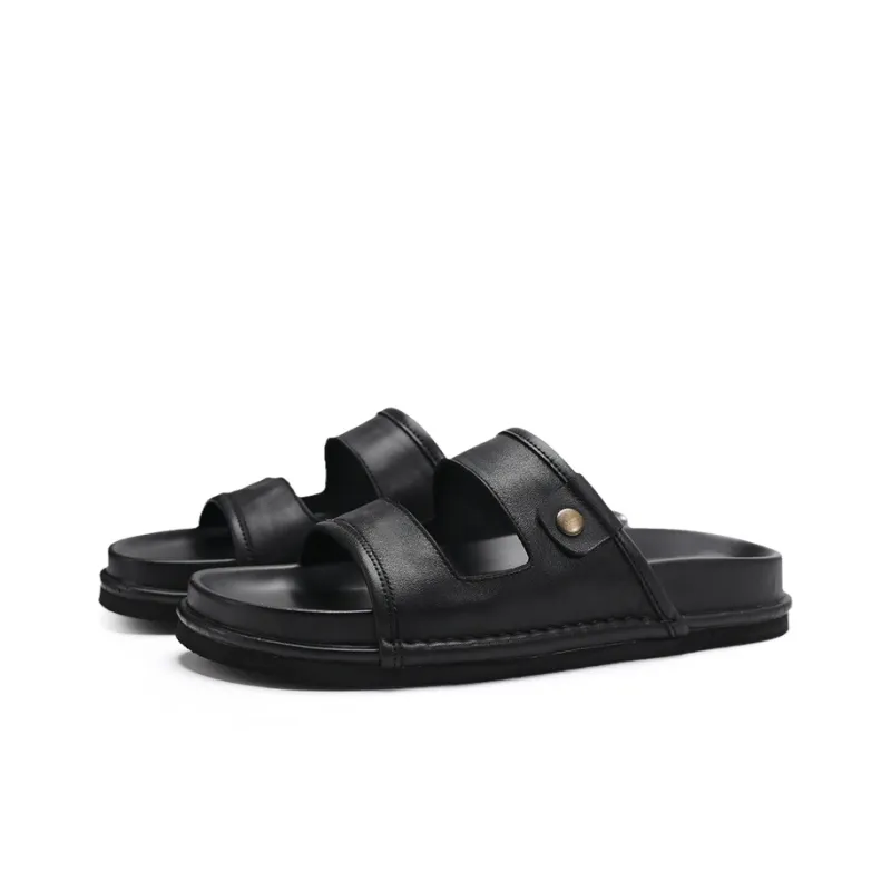 Voguhomme Rubber Sole Cut Out Slip Resistant Slide Slippers Men's Black-3