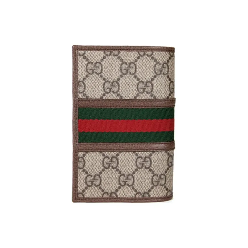 GUCCI Ophidia Leather Paneled Canvas Passport Holder, Wallet Unisex Ebony-3