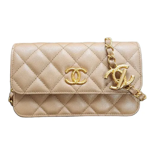 CHANEL Grained Calfskin Shoulder Bag Crossbody Bag Unisex Caramel