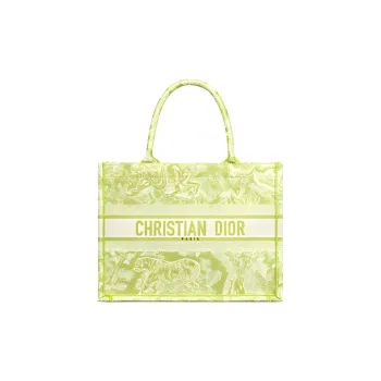 DIOR BookTote Canvas Tote Bag Shopping Bag Totes Handbags Medium Size Women's Yellow Green