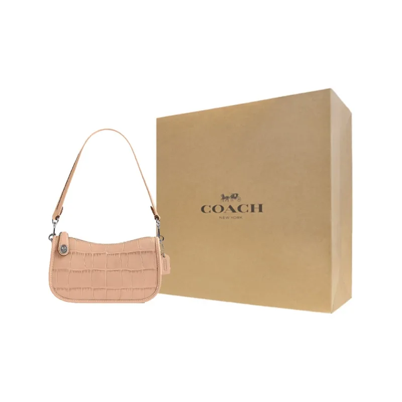 COACH Swinger Crocodile Embossed Leather With Calfskin Shoulder Bag Handbag Shoulder Bag Women's Light Yellow-5