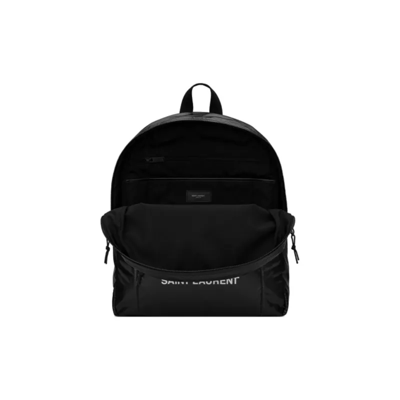 SAINT LAURENT Nuxx Backpack In Nylon Silver/Black-3