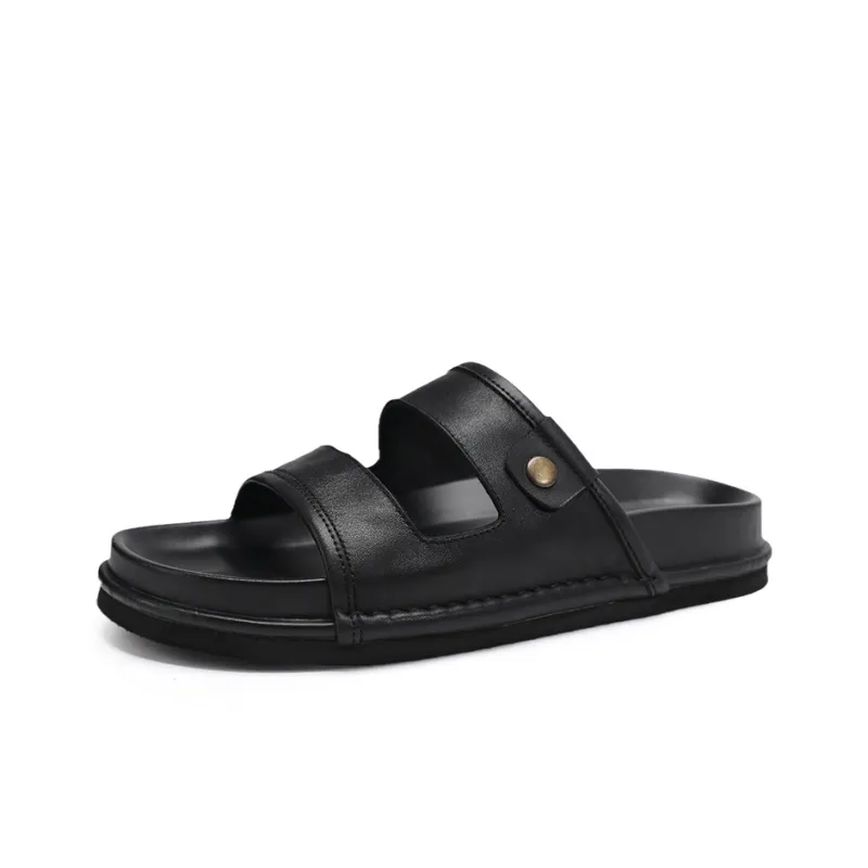 Voguhomme Rubber Sole Cut Out Slip Resistant Slide Slippers Men's Black-1