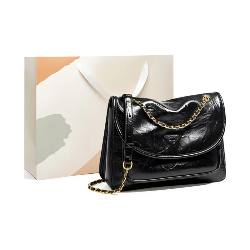 15 MINS Cow Split Leather Synthetic Leather Shoulder Bag Crossbody Bag Large Size Women's Midnight Black/Chestnut Brown-0
