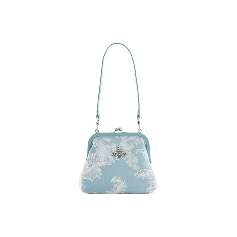 Vivienne Westwood Cotton Jacquard One Shoulder Crossbody Clutches Women's Blue Coral-0