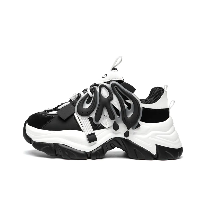 ORD Panda Collection Anti-Slip Wear-Resistant Breathable Lightweight Low-Top Chunky Sneakers Unisex Black White 6cm-6