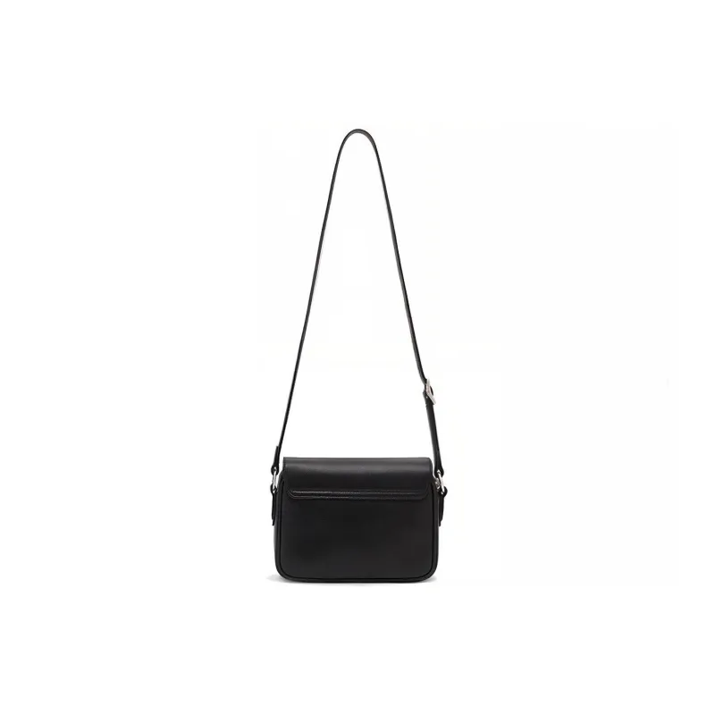 SMFK Vegetable Tanned Cow Leather Crossbody Bag Medium Size Women's Wilderness Black-2