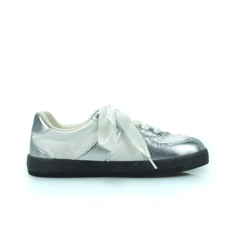 B10CROWN Lightweight And Breathable Low Top Skateboard Shoes Women's Silver-1