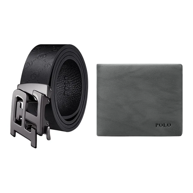 POLO Cow Leather Men's Belt Men's Gunmetal Width 3.5CM-1