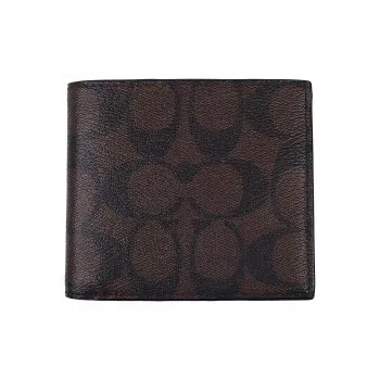 COACH Billfold Wallet Artificial Leather Clutch Wallet Men's Monogram Dark Brown