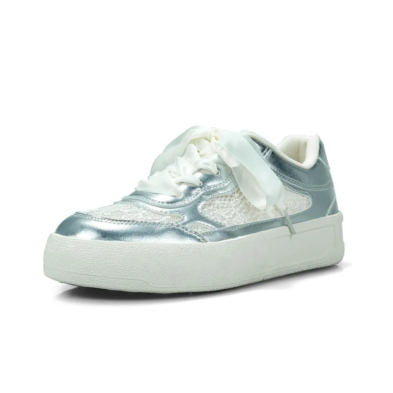 B10CROWN Lightweight And Breathable Low Top Skateboard Shoes Women's Silver-2