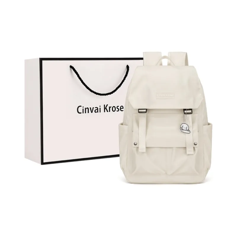 Simvay Clos Fabric Backpack Small Size Women's Ecru/Black-14