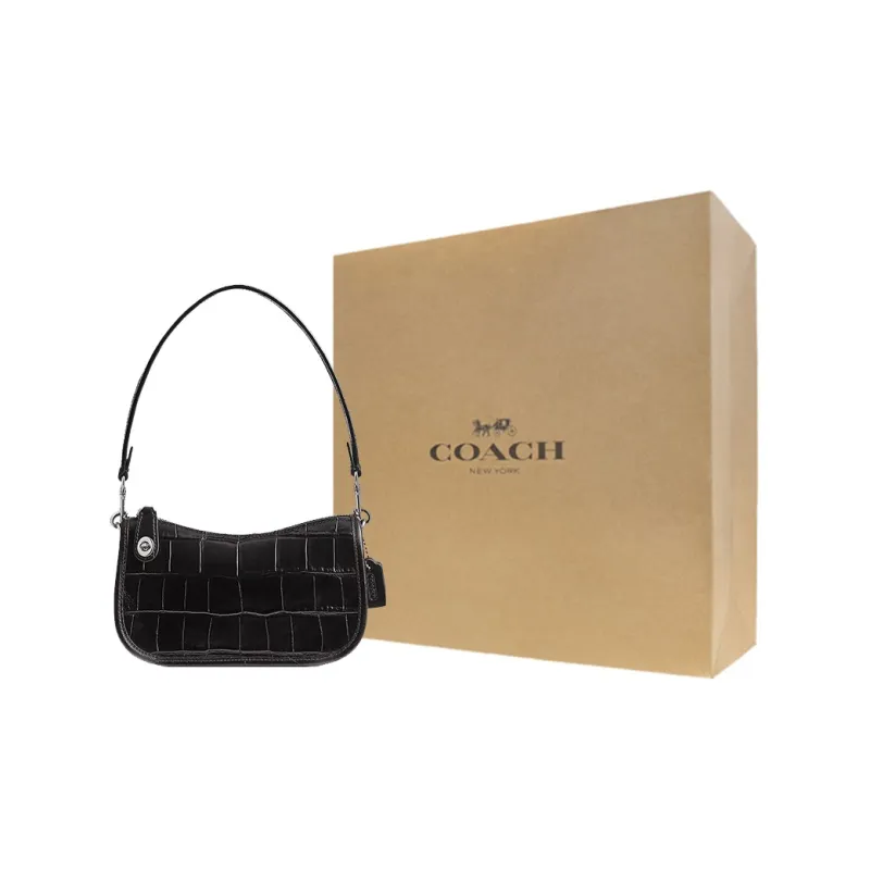 COACH Swinger Cow Leather Handbag Shoulder Bag Small Size Women's Black-6