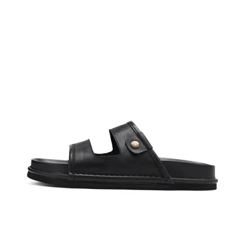 Voguhomme Rubber Sole Cut Out Slip Resistant Slide Slippers Men's Black