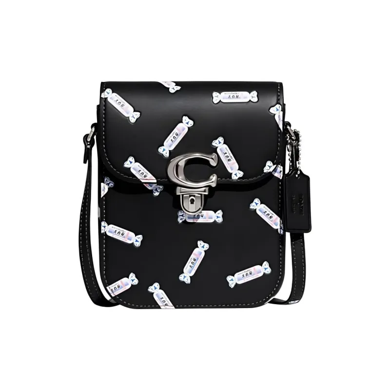 COACH Baymax Rabbit, Collaboration Studio Cow Leather Small Square Bag Shoulder Bag, Crossbody Bag Mini Women's Black-0