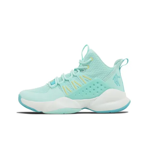 QIAODAN Anti Slip And Wear Resistant Breathable Mid Top Basketball Shoes Men's Tranquil Blue