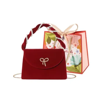 Cwatcun Velour One Shoulder Crossbody Handbag Regular Women's Style 1 Red/Style 2 Red