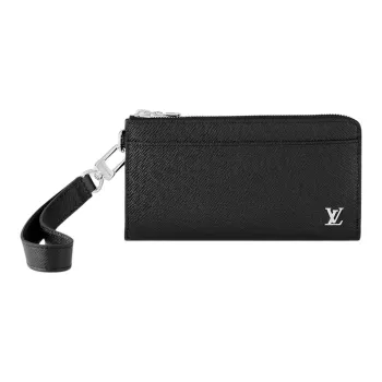 LOUIS VUITTON Zippy Coniferous Forest Leather Portable Clutch Wallet Men's Black