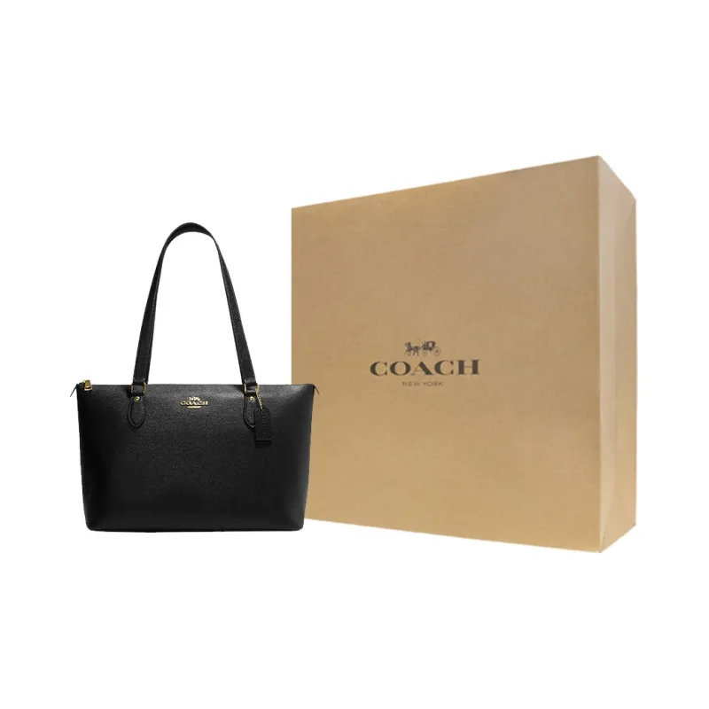 COACH Gallery Cross Grain Leather One Shoulder Handbags Large Size Women's Black-8