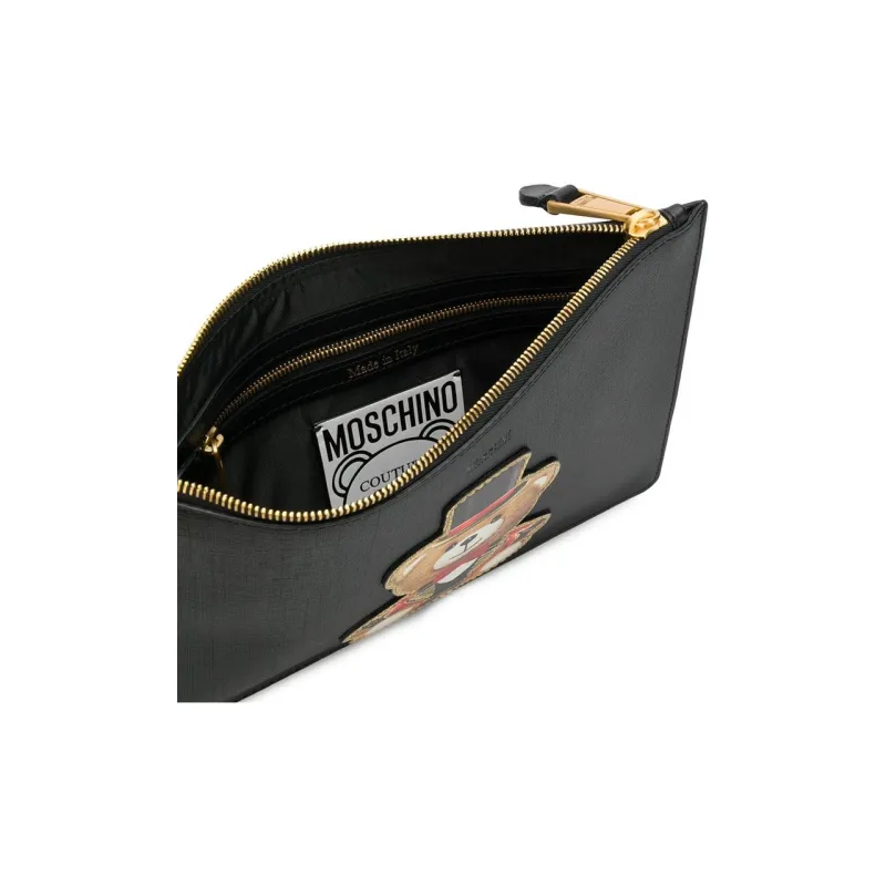 MOSCHINO Cow Leather Coin Purse, Clutch Women's Black-2