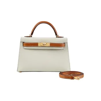 HERMES Mini Kelly 2nd Generation Epsom Leather Kelly Bag Crossbody Bag Women's Milkshake White With Gold Brown Accents