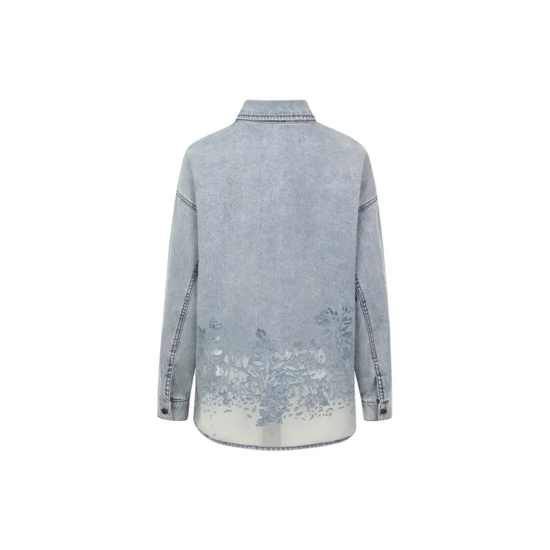 PROJECTJOIN FLOWER CARVING DENIM SHIRT Denim Shirt Unisex Light Blue-1