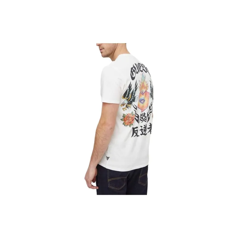 GUESS Washed Print Tee T-Shirt Men's White-1