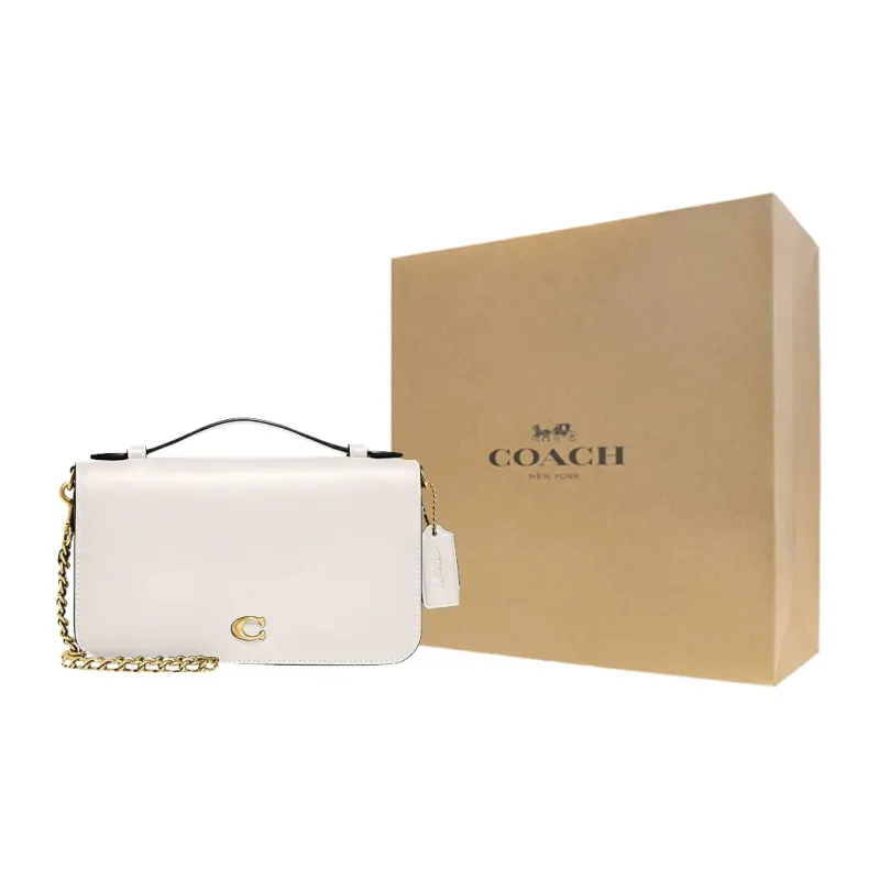COACH Beat Calfskin Envelope Bag, Shoulder Bag, Crossbody Bag Trumpets Women's White-6