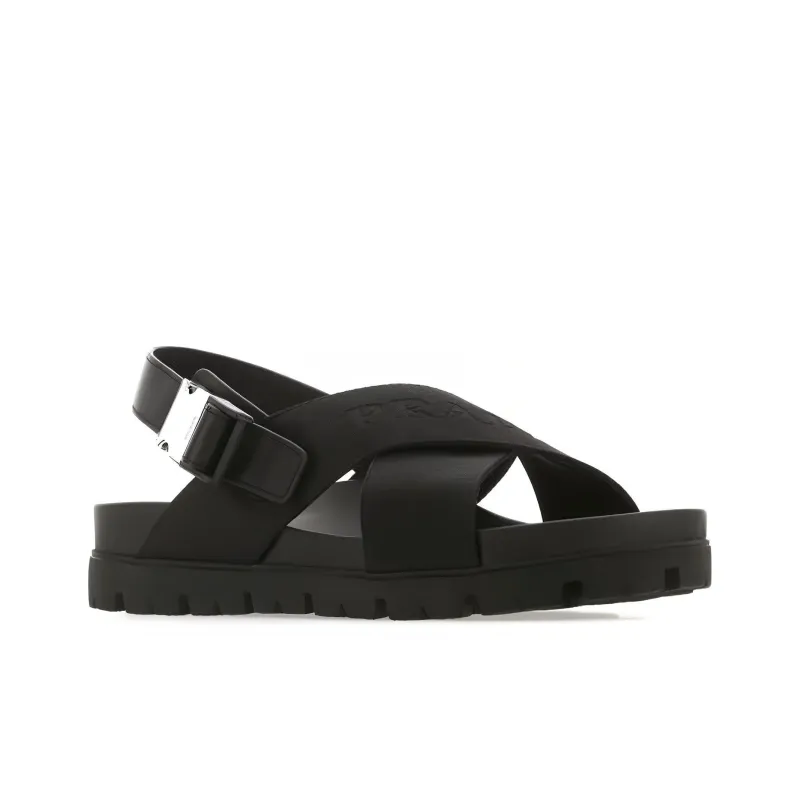 PRADA Crisscross Straps Buckle-Fastening Sandal 'Black'-1