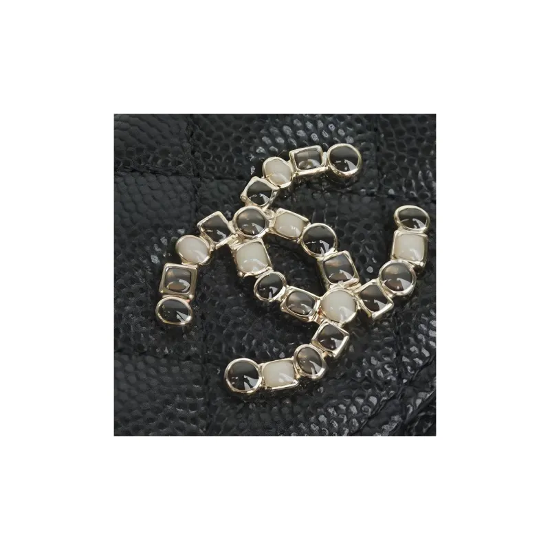 CHANEL Embossed Calfskin With Grains Card Holder Women's Black-1