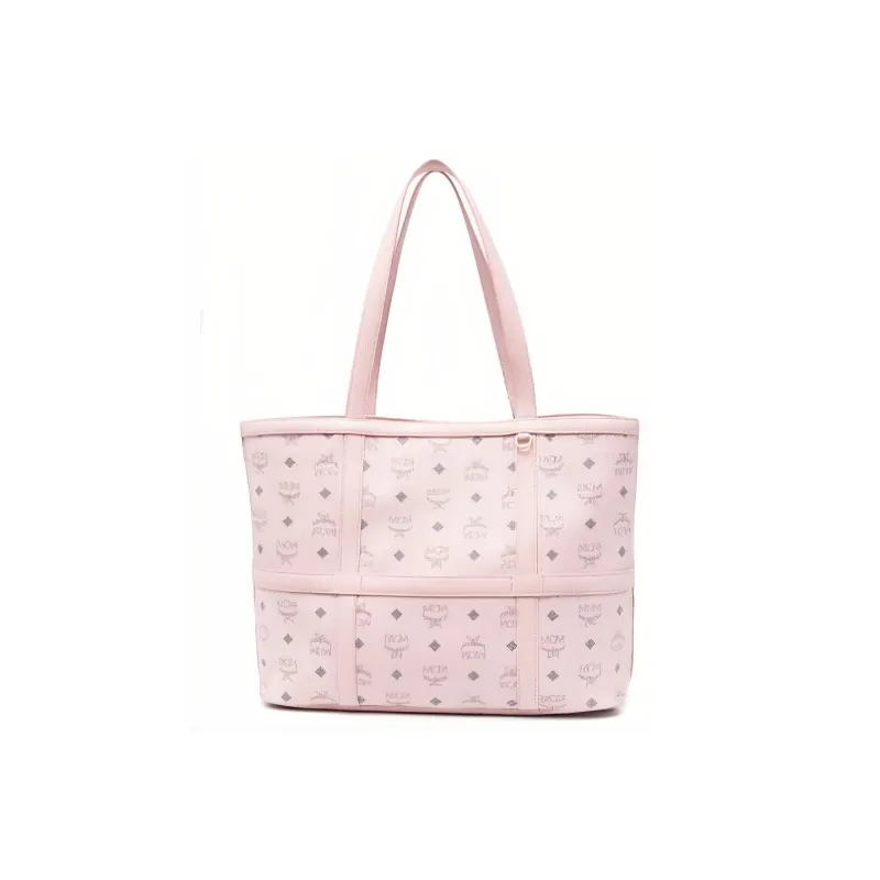 MCM Coated Canvas With Leather Tote Bag, Shopping Bag, Handbag, Shoulder Bag Medium Size Women's Pink-0