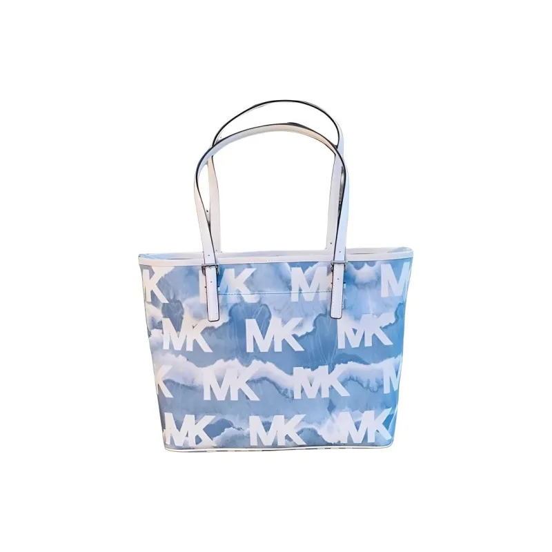 MICHAEL KORS Jet Set Leather Handbag Tote Medium Size Women's Blue & White-1