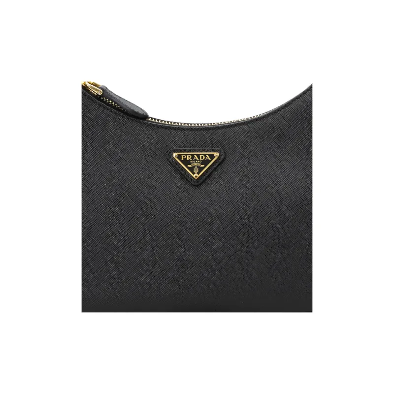 PRADA Re Edition Leather Shoulder Bag, Crossbody Bag, Handbag Women's Black/Gold-7