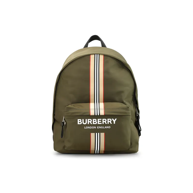 Burberry Logo And Icon Stripe Backpack Green/Beige-2
