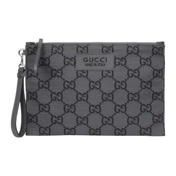 GUCCI Recycled Polyester Clutch Regular Men's Dark Gray & Black